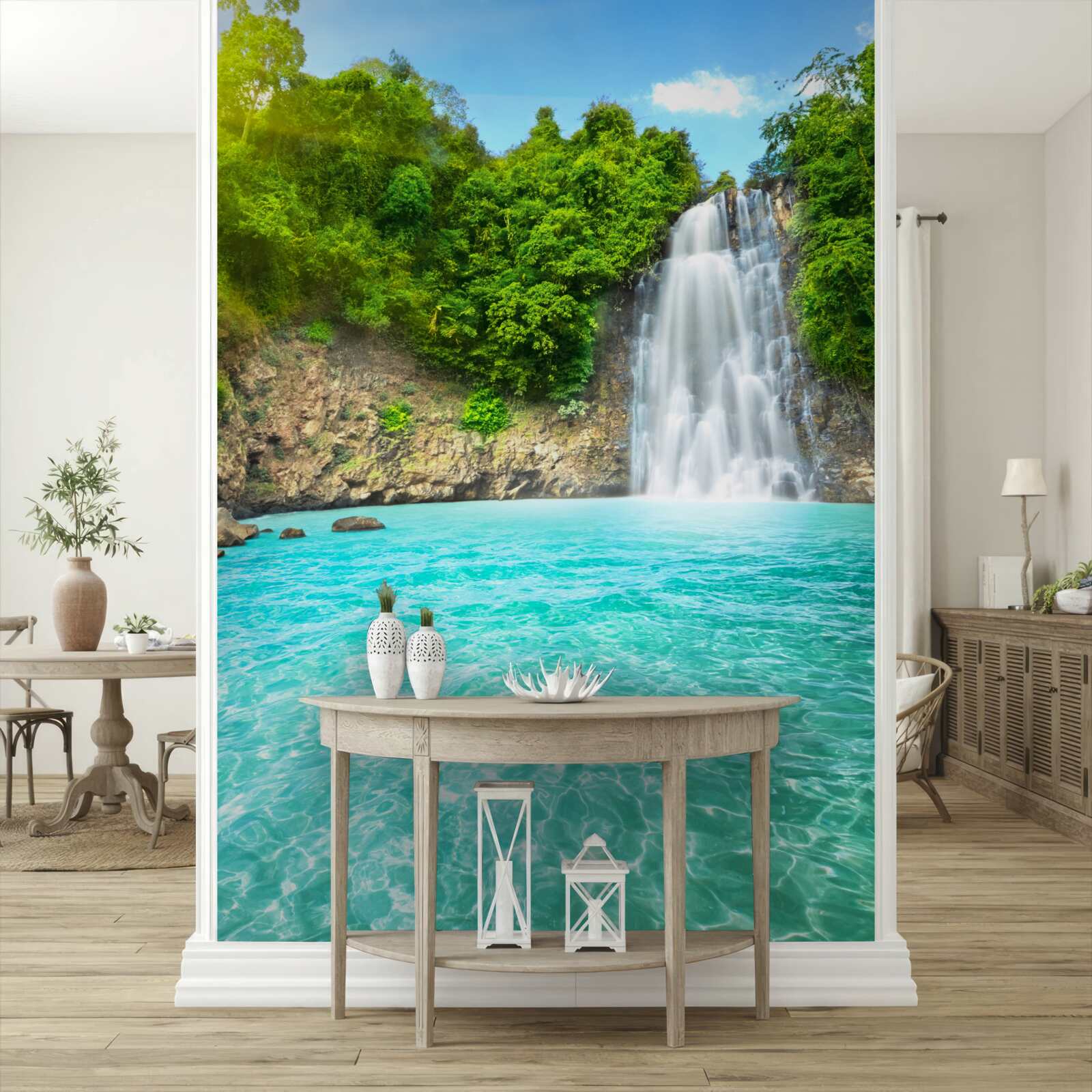 Fototapeta wody górskiego wodospadu, czyste jak kryształ, na pustyni