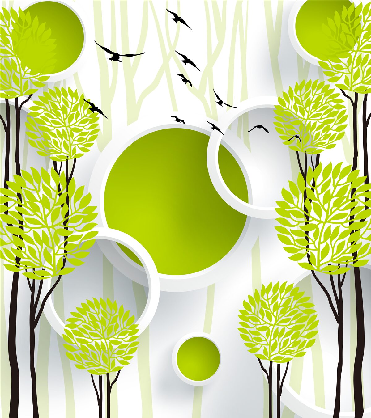 Fototapeta drzewa pod latającymi ptakami