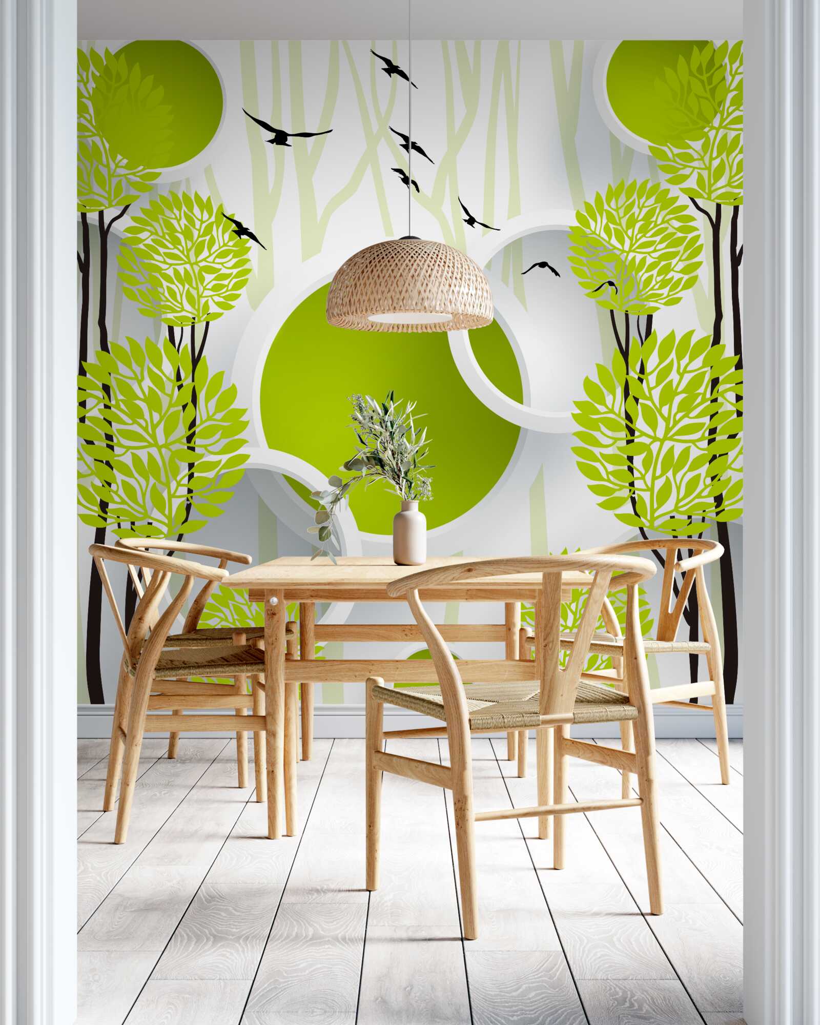 Fototapeta drzewa pod latającymi ptakami