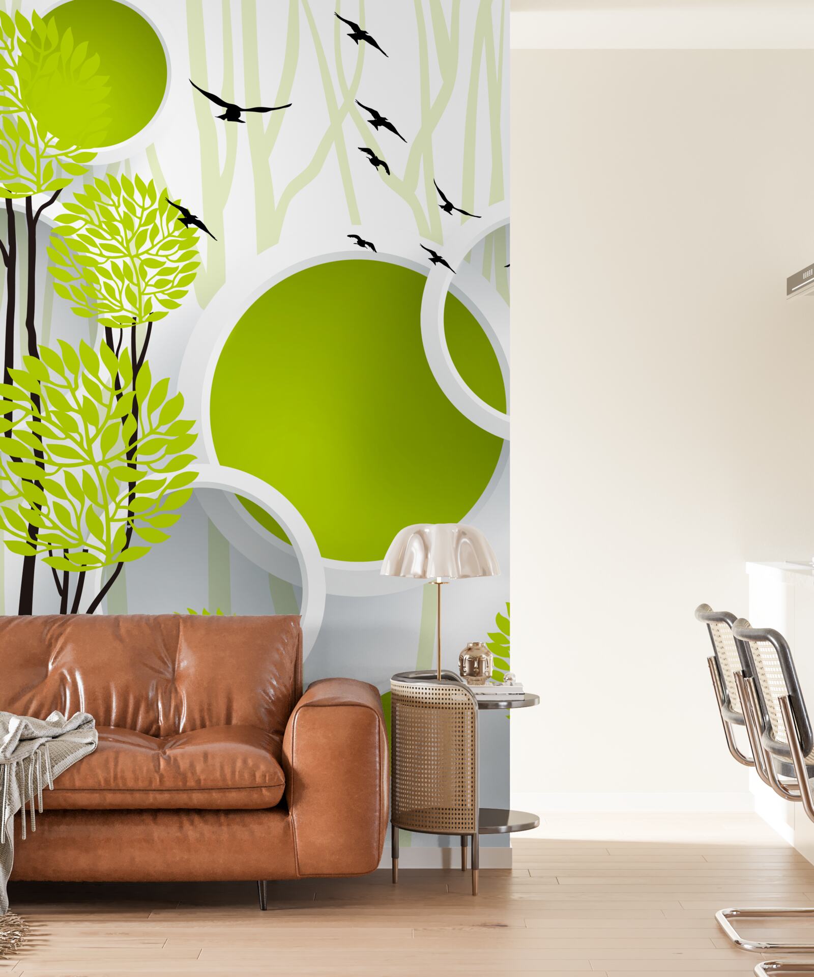 Fototapeta drzewa pod latającymi ptakami