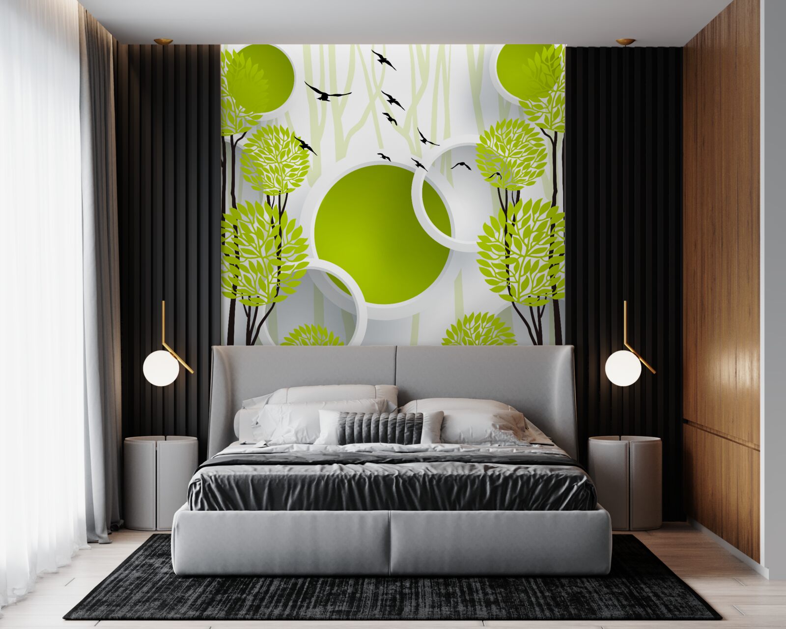 Fototapeta drzewa pod latającymi ptakami