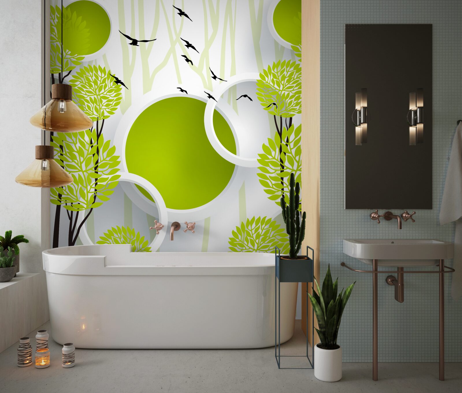 Fototapeta drzewa pod latającymi ptakami