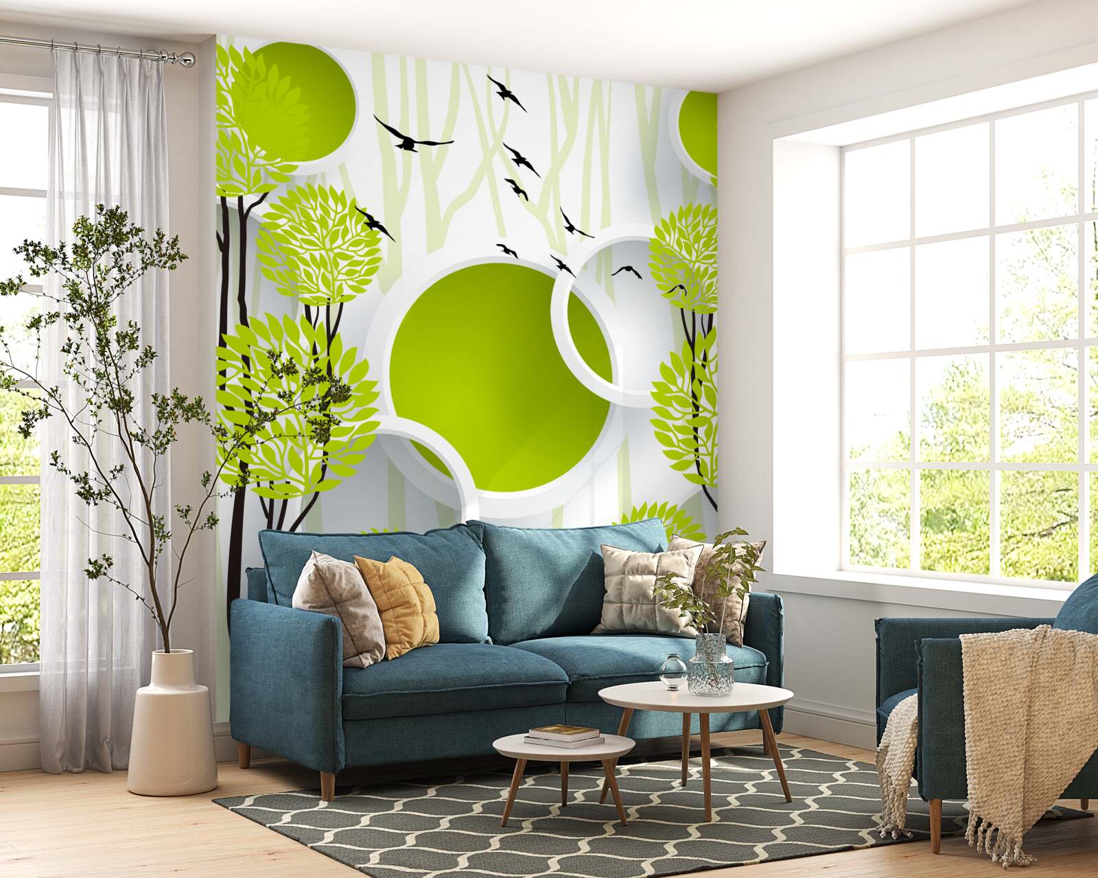 Fototapeta drzewa pod latającymi ptakami