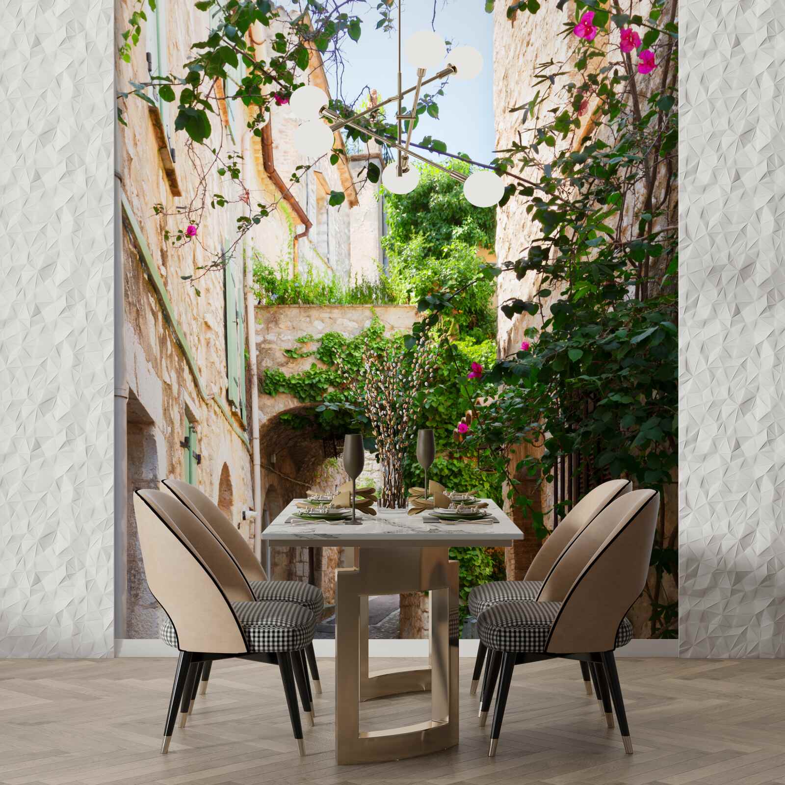 Fototapeta starożytna wąska uliczka ozdobiona żywymi roślinami