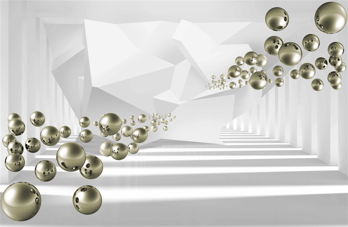 Fototapeta abstrakcyjny tunel, w którym odlatują złote perły