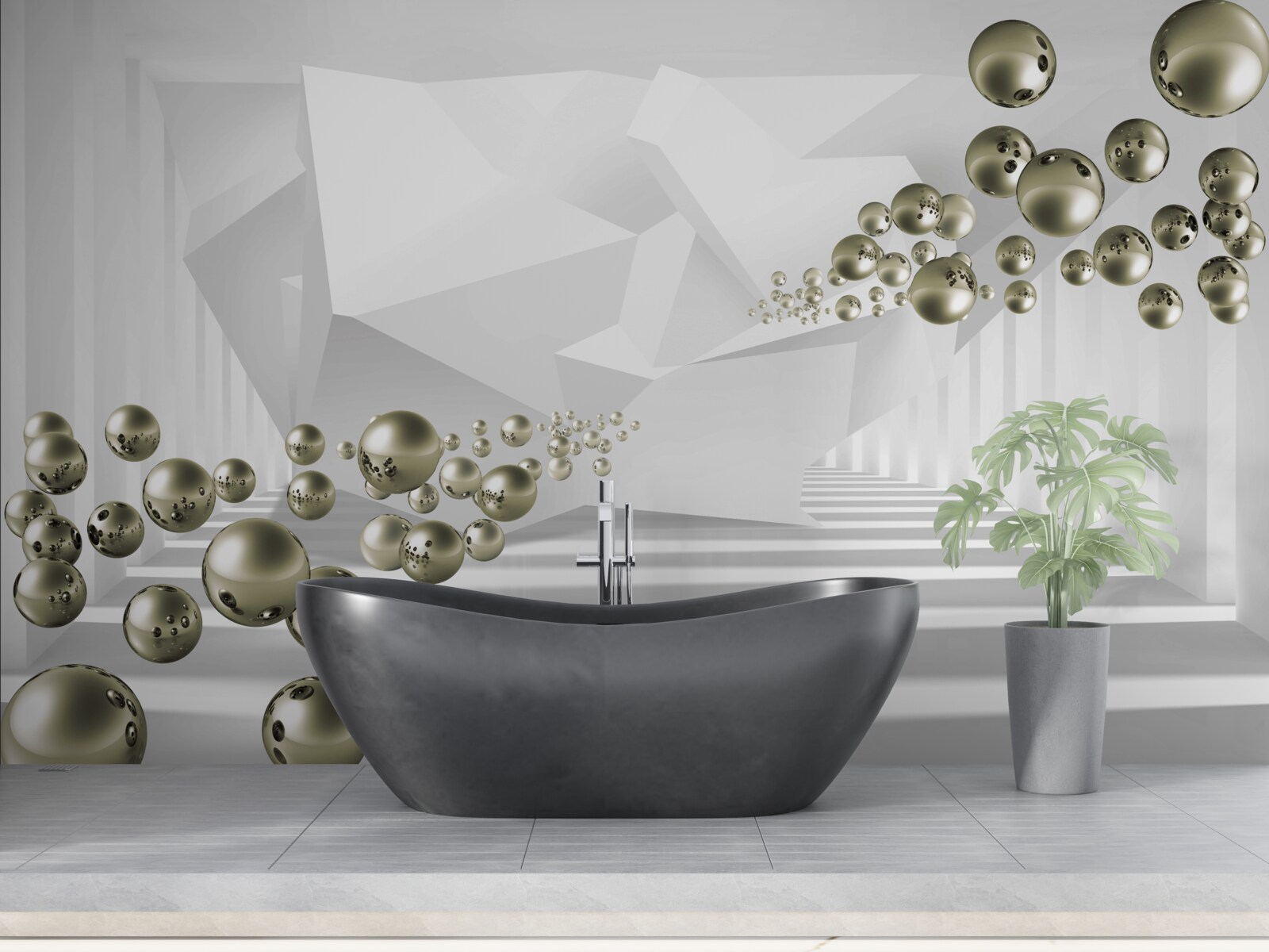 Fototapeta abstrakcyjny tunel, w którym odlatują złote perły