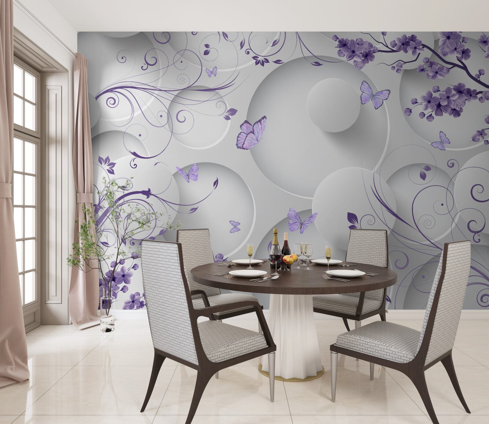 Fototapeta motyle i fioletowe kwiaty