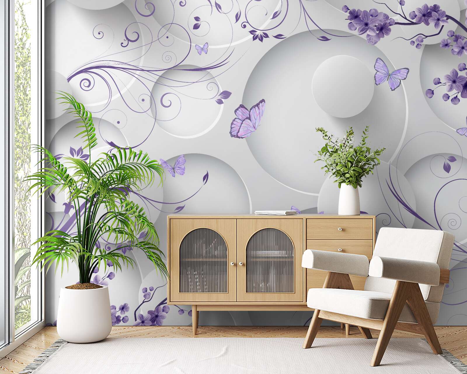 Fototapeta motyle i fioletowe kwiaty