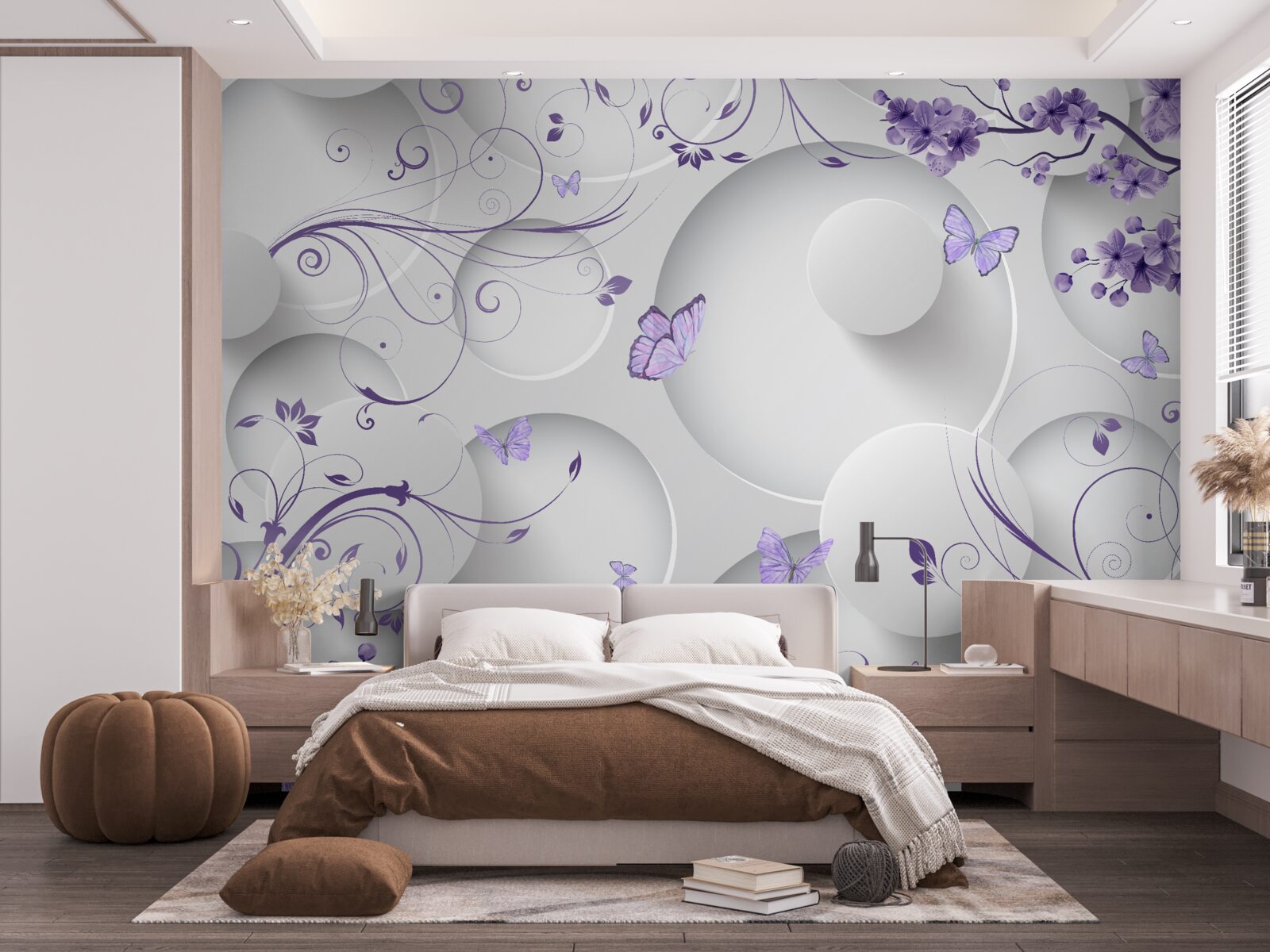 Fototapeta motyle i fioletowe kwiaty