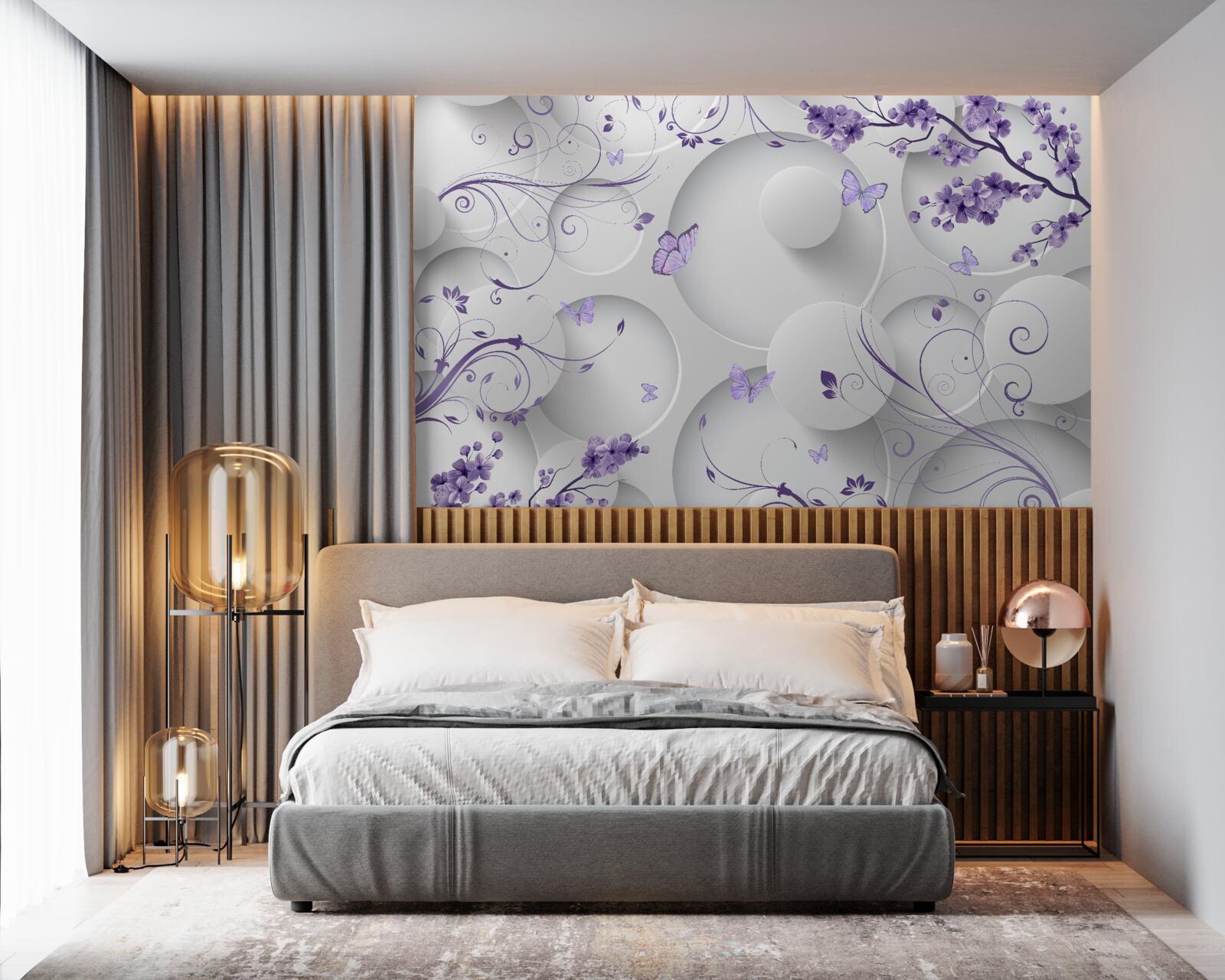 Fototapeta motyle i fioletowe kwiaty