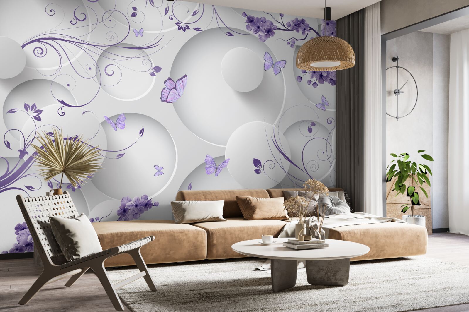 Fototapeta motyle i fioletowe kwiaty