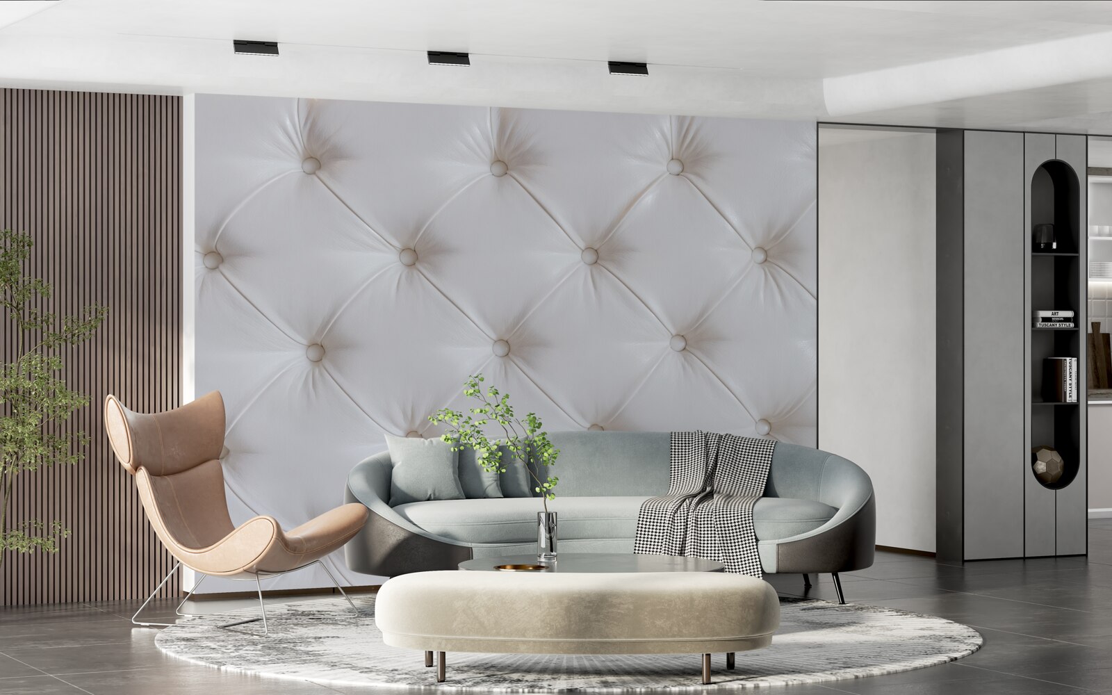 Fototapeta tapicerka z białej skóry z dekoracją ze strasu