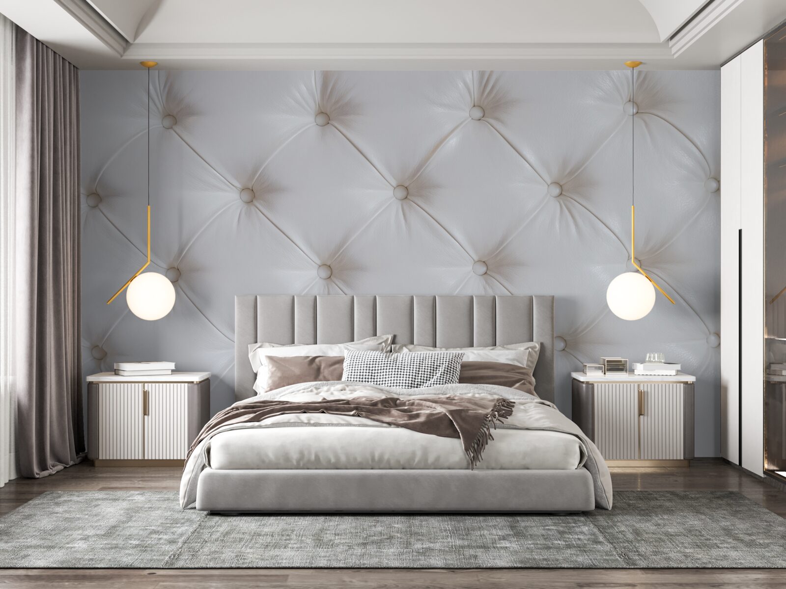 Fototapeta tapicerka z białej skóry z dekoracją ze strasu