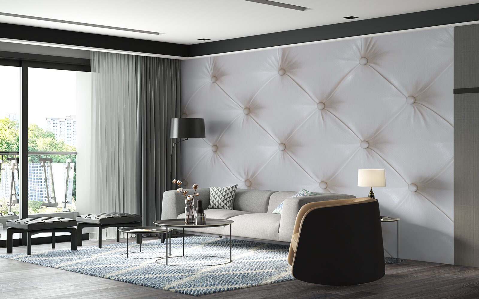 Fototapeta tapicerka z białej skóry z dekoracją ze strasu