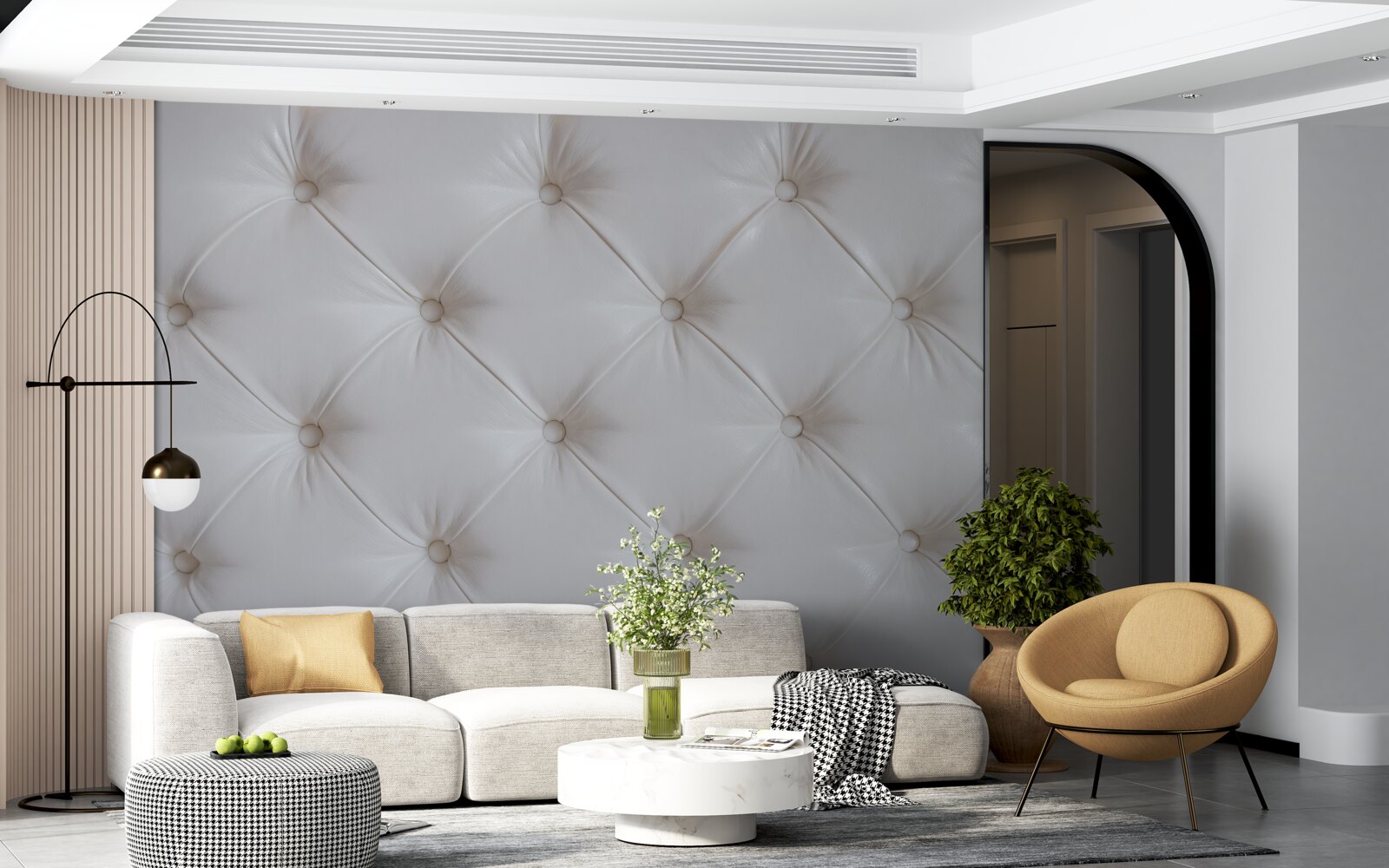 Fototapeta tapicerka z białej skóry z dekoracją ze strasu