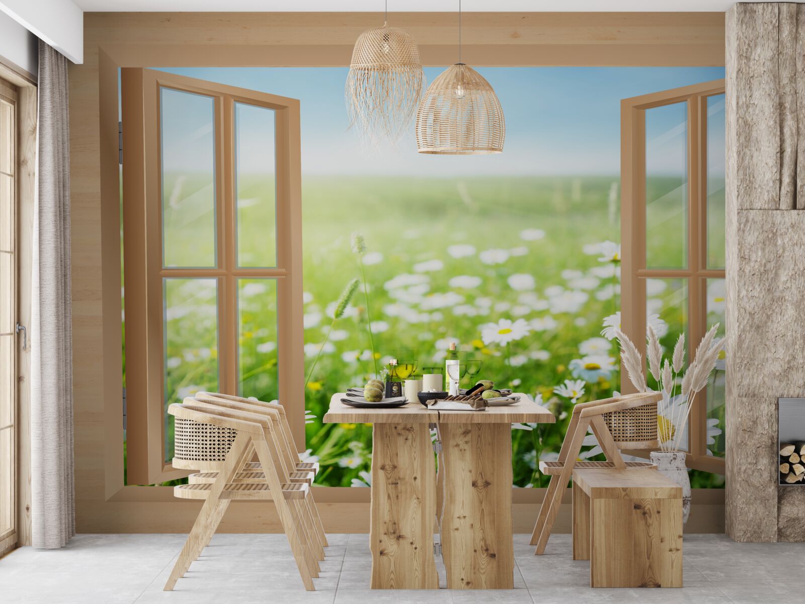 Fototapeta widok z okna na pole rumianku