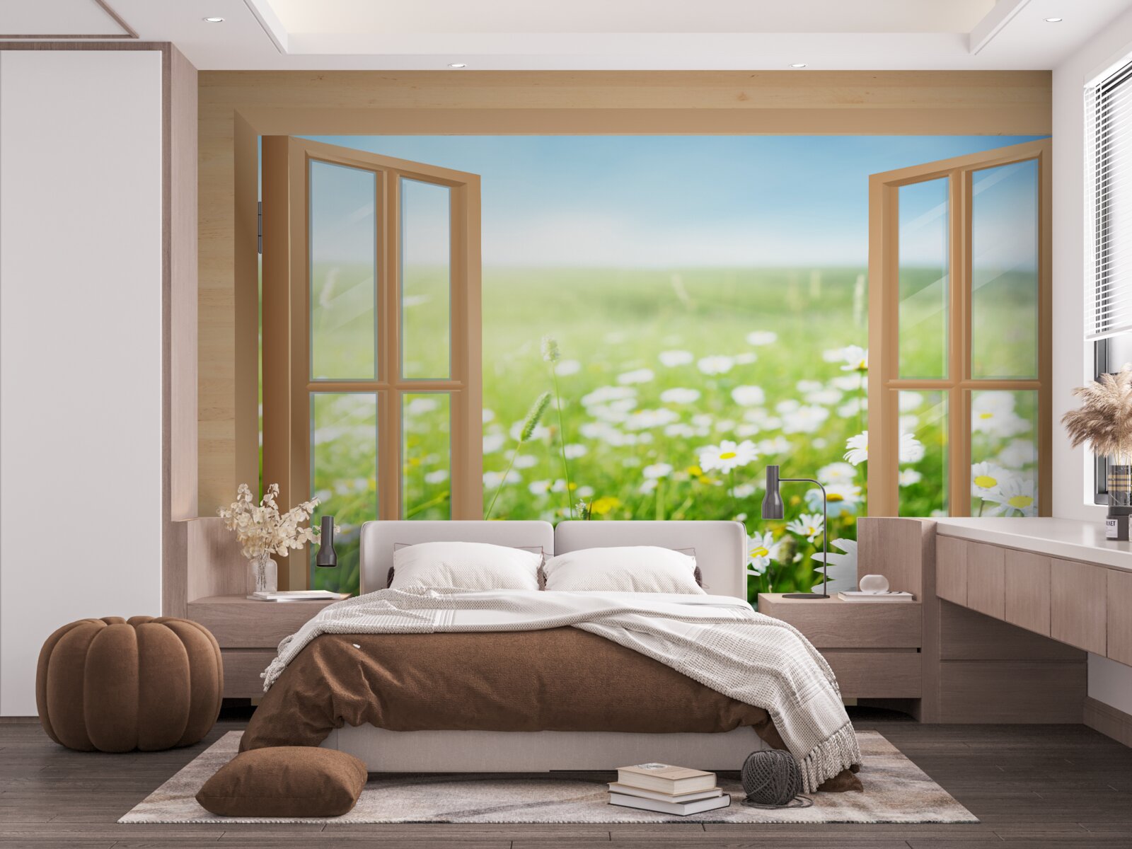 Fototapeta widok z okna na pole rumianku