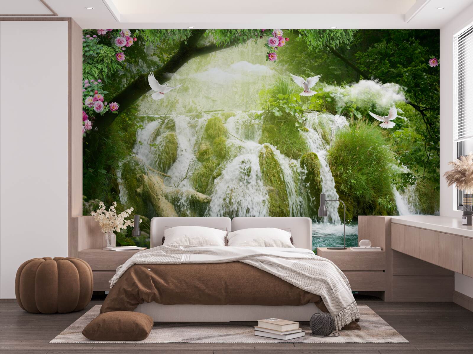 Fototapeta spadająca woda z leśnego wodospadu