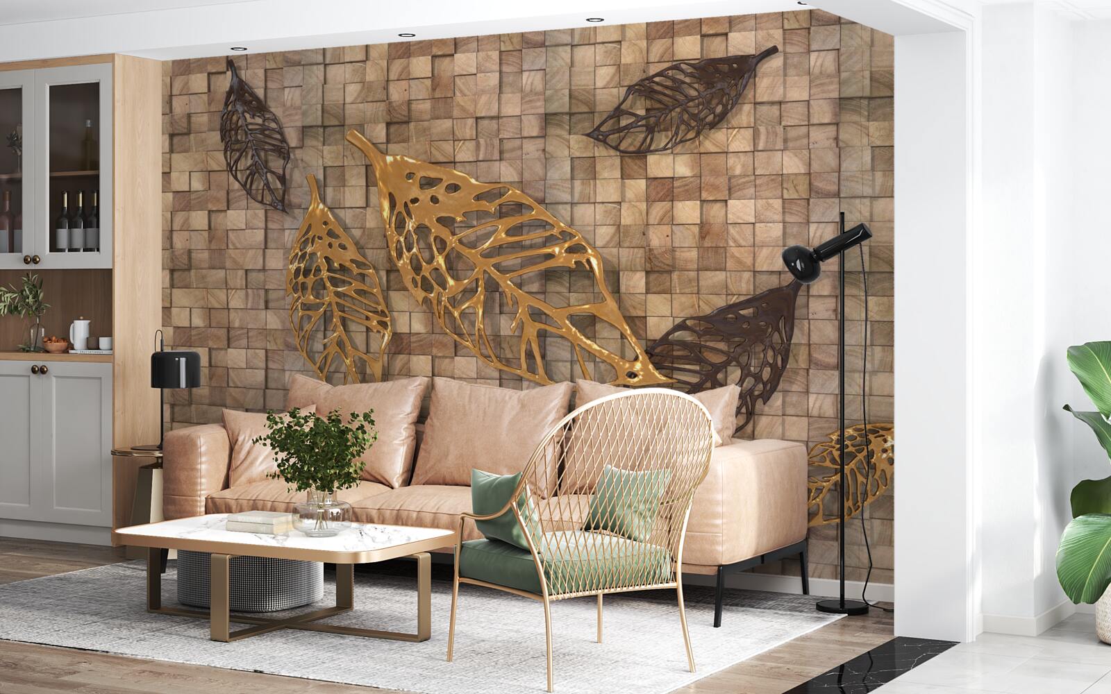 Fototapeta mozaika jest obramowana liśćmi