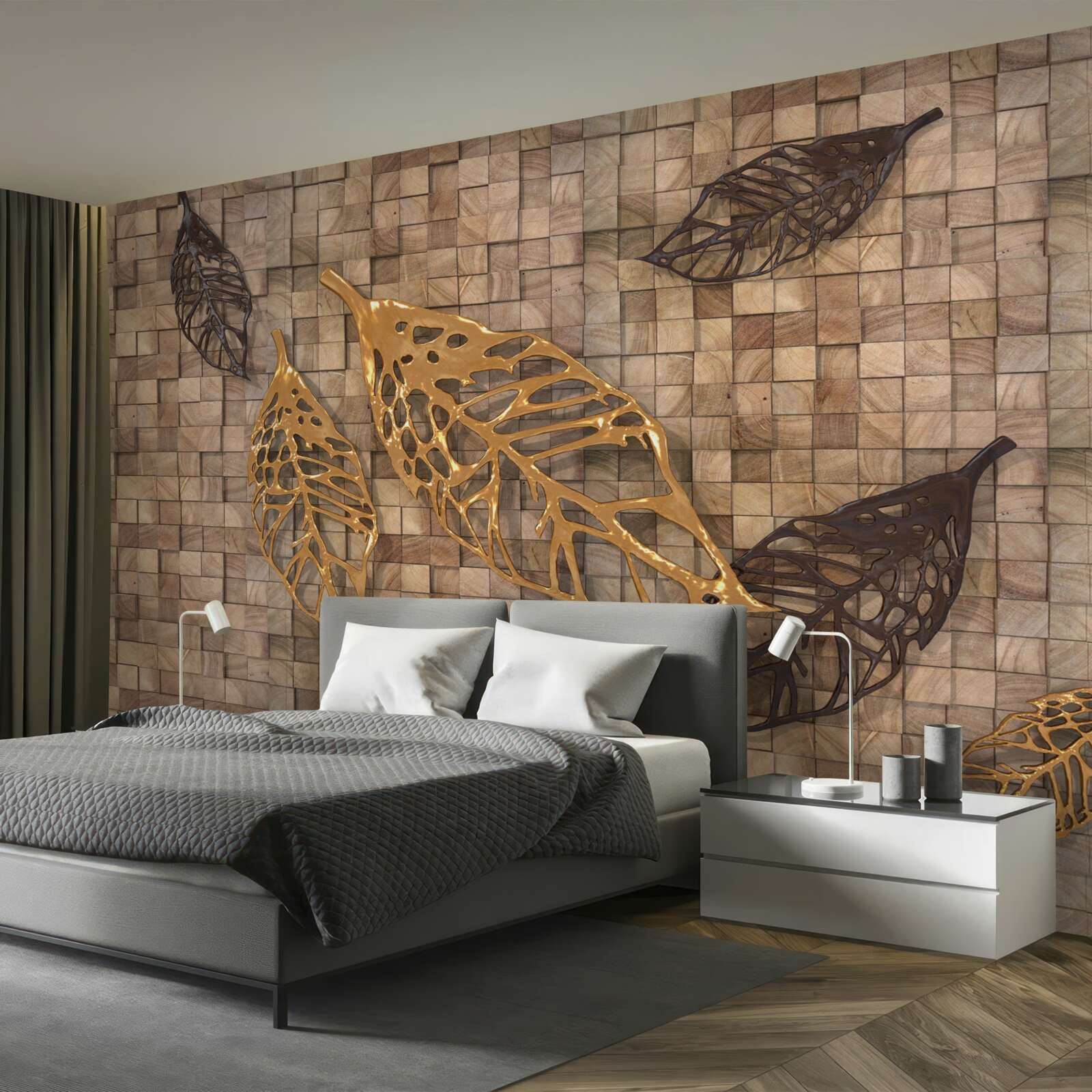 Fototapeta mozaika jest obramowana liśćmi