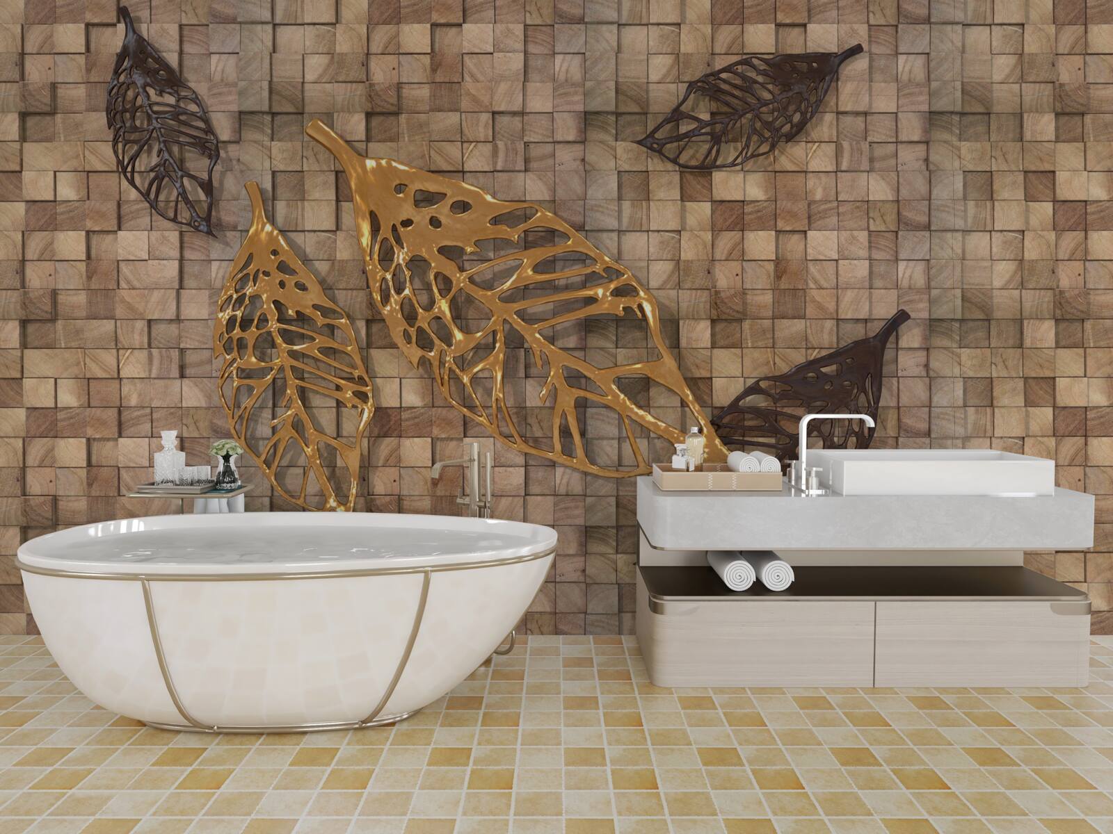 Fototapeta mozaika jest obramowana liśćmi