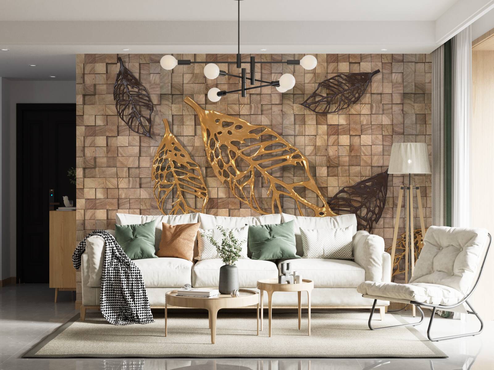 Fototapeta mozaika jest obramowana liśćmi