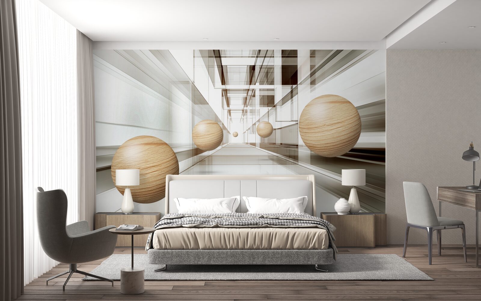 Fototapeta drewniane kule w tunelu na optykę