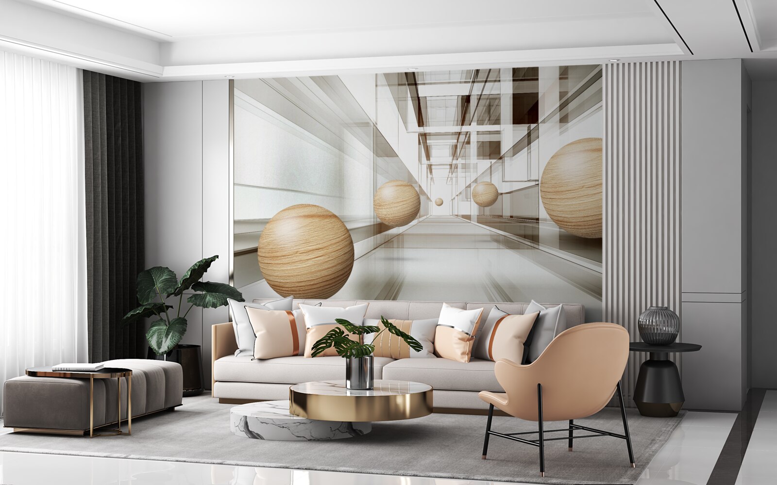 Fototapeta drewniane kule w tunelu na optykę