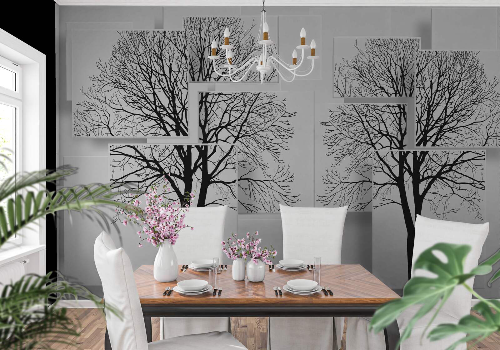 Fototapeta dwa powalone drzewa na jasnym tle