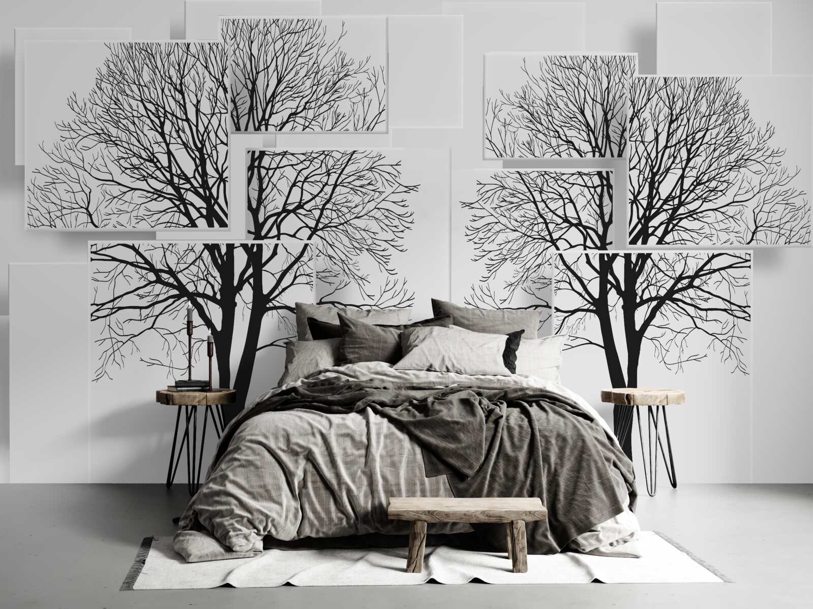 Fototapeta dwa powalone drzewa na jasnym tle