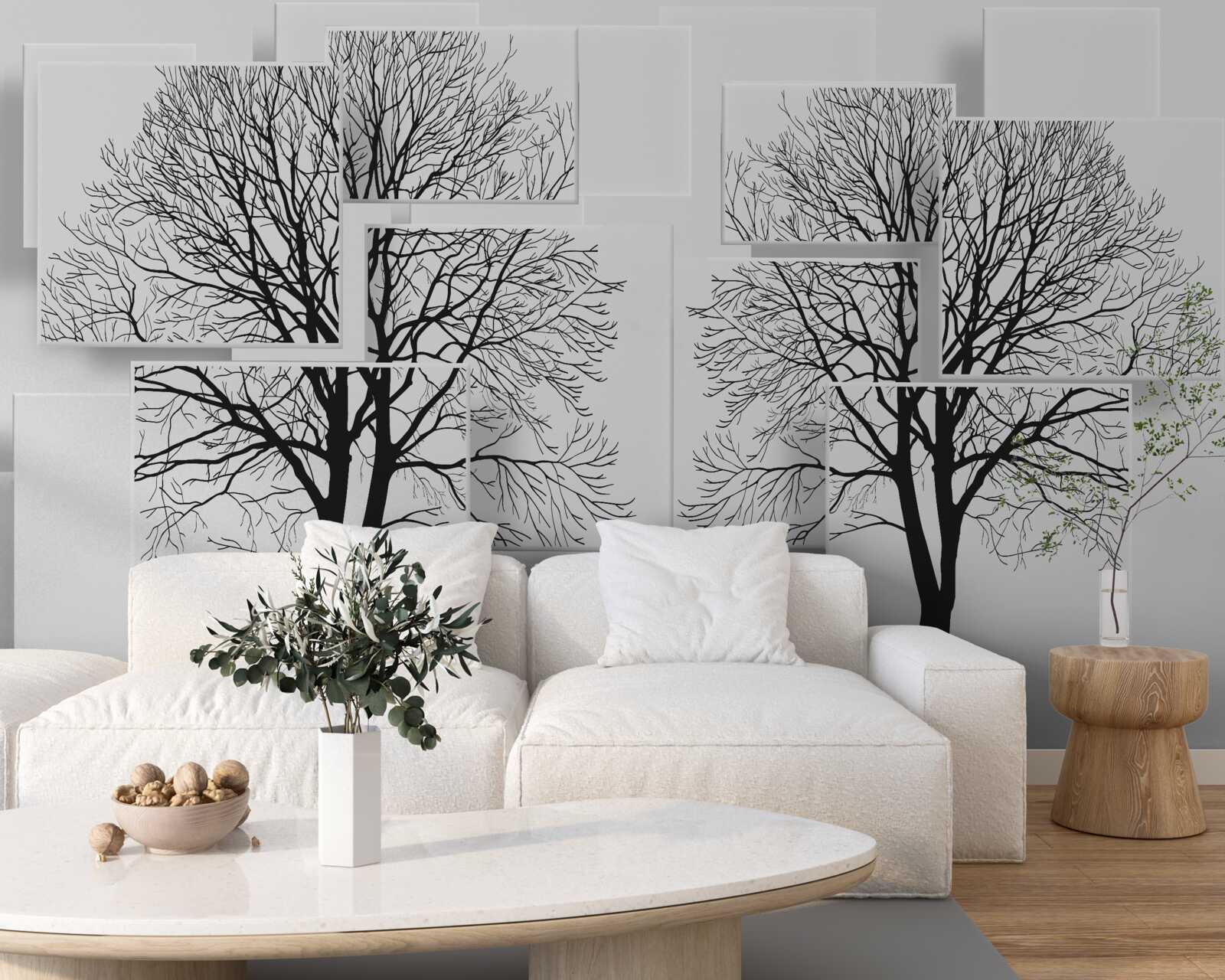 Fototapeta dwa powalone drzewa na jasnym tle