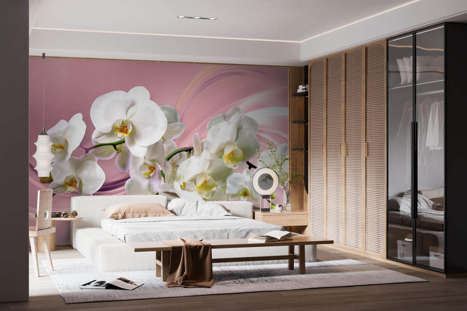 Fototapeta duże białe orchidee na różowym tle