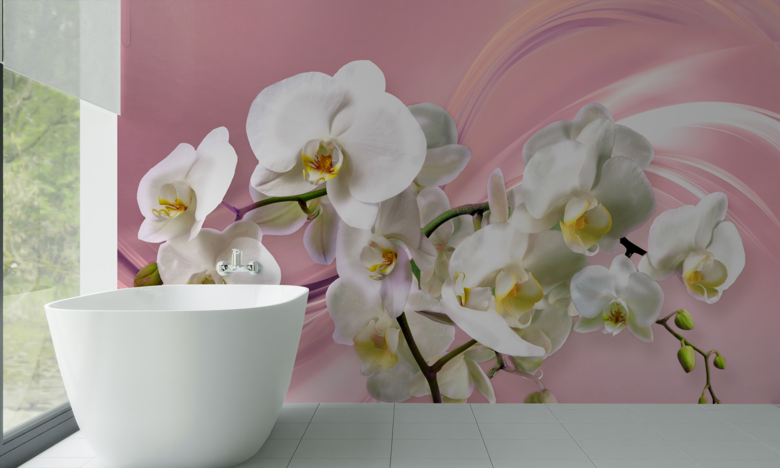 Fototapeta duże białe orchidee na różowym tle