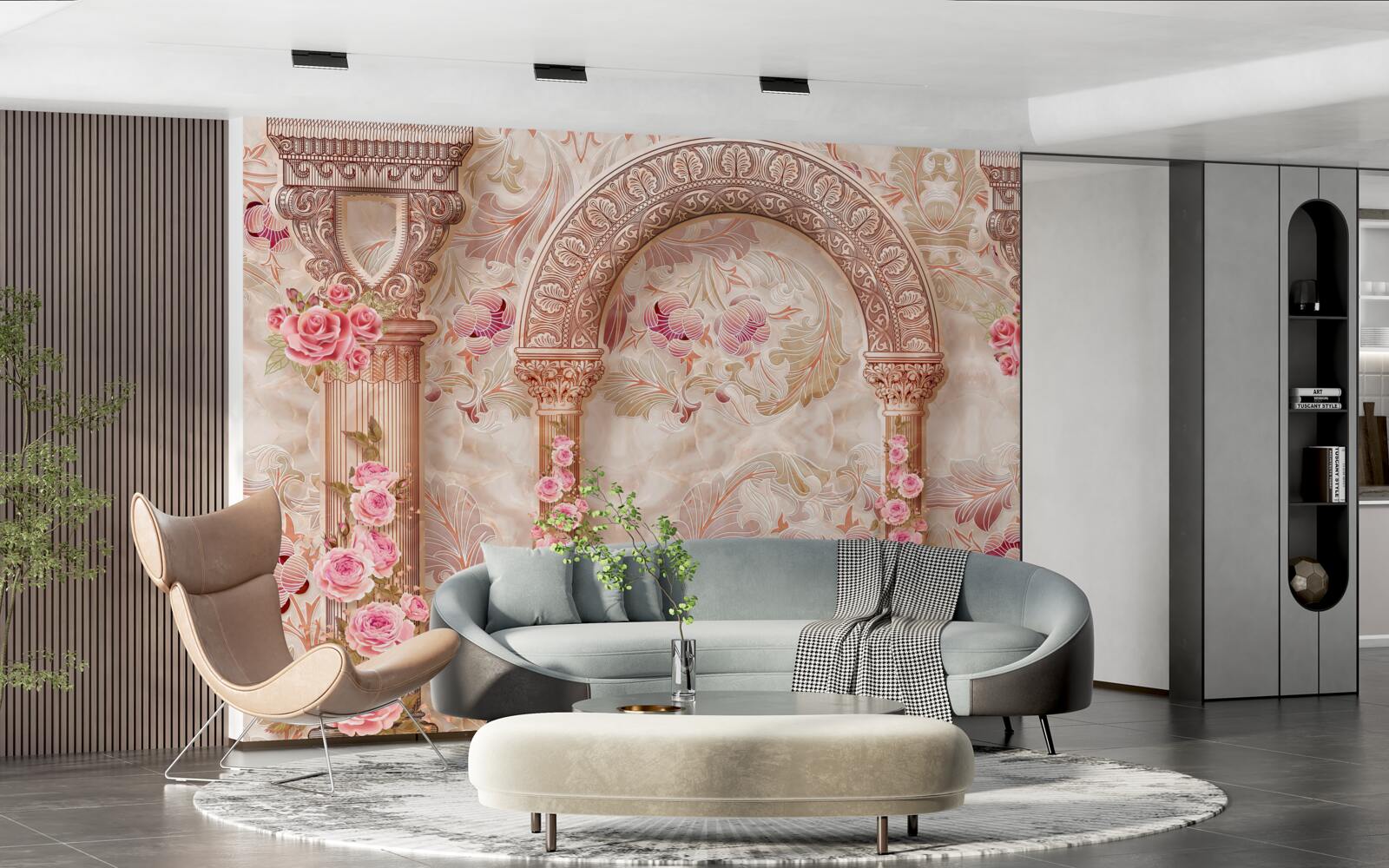 Fototapeta Łuk ozdobiony różowymi kwiatami