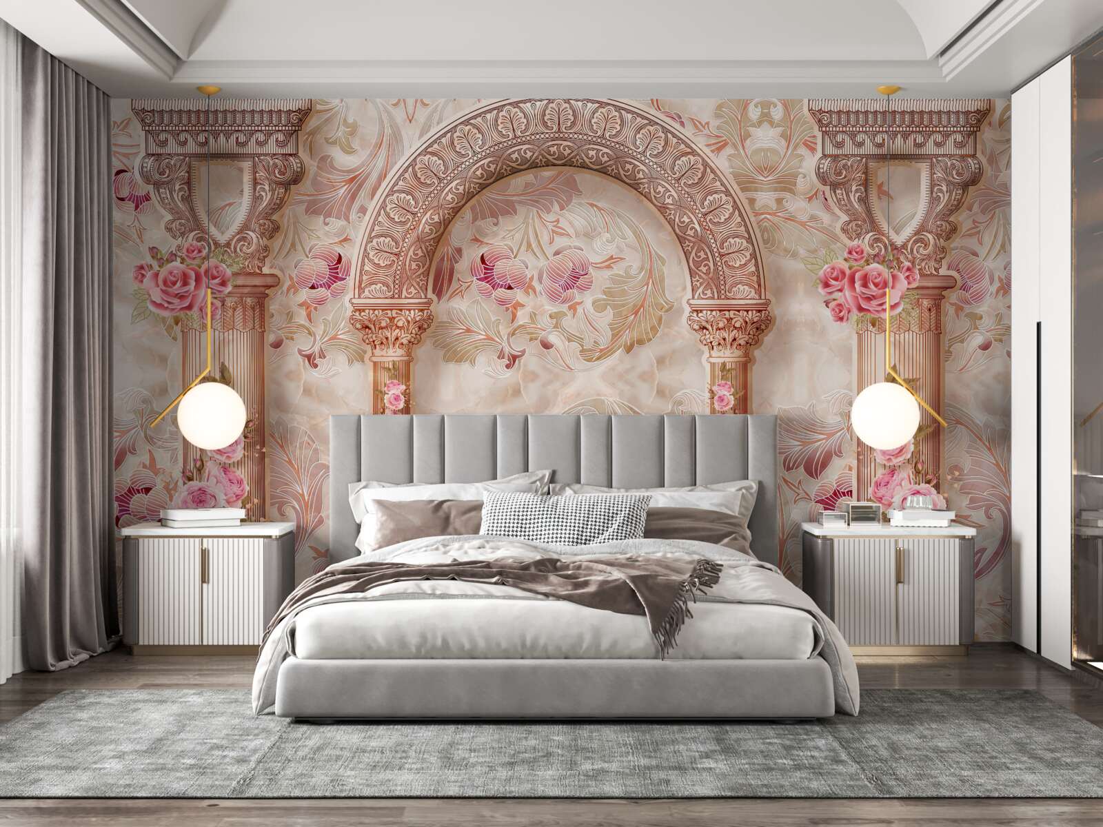 Fototapeta Łuk ozdobiony różowymi kwiatami