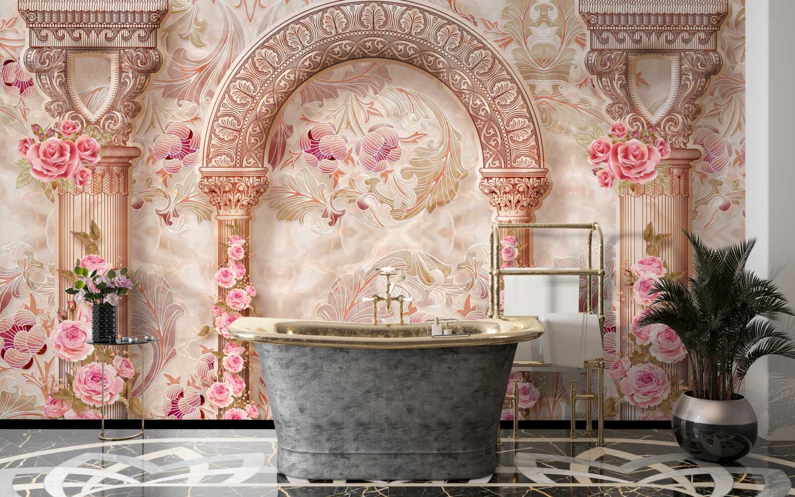 Fototapeta Łuk ozdobiony różowymi kwiatami