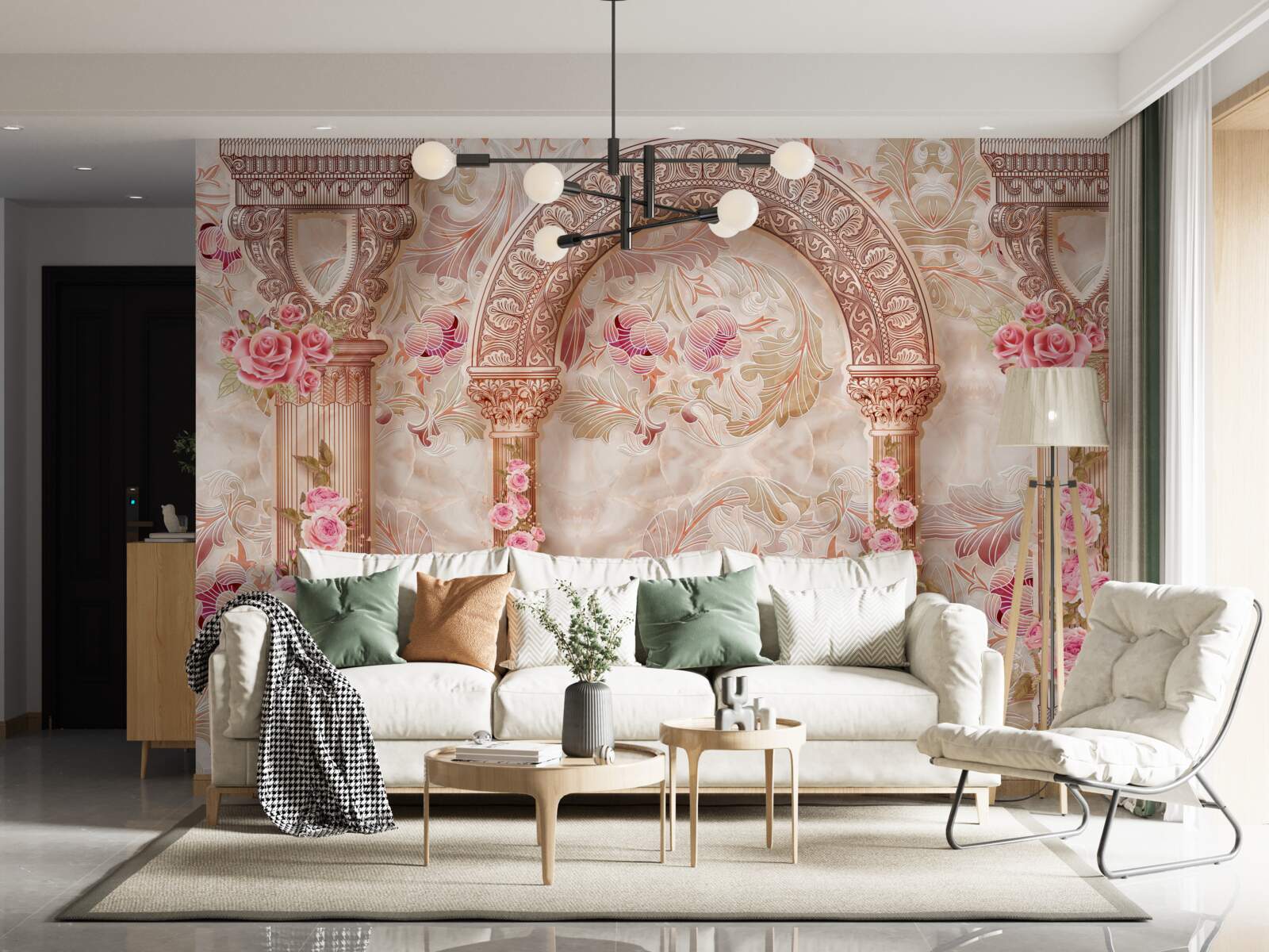 Fototapeta Łuk ozdobiony różowymi kwiatami