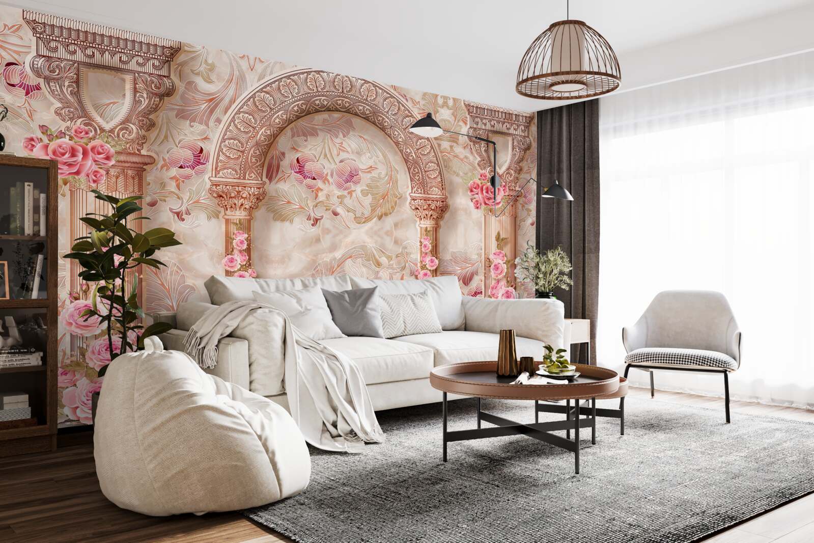 Fototapeta Łuk ozdobiony różowymi kwiatami