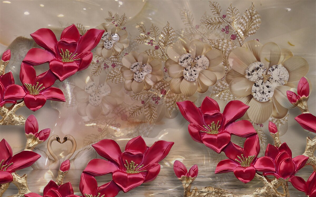 Fototapeta czerwone gałęzie ozdobione są złotem i perłami