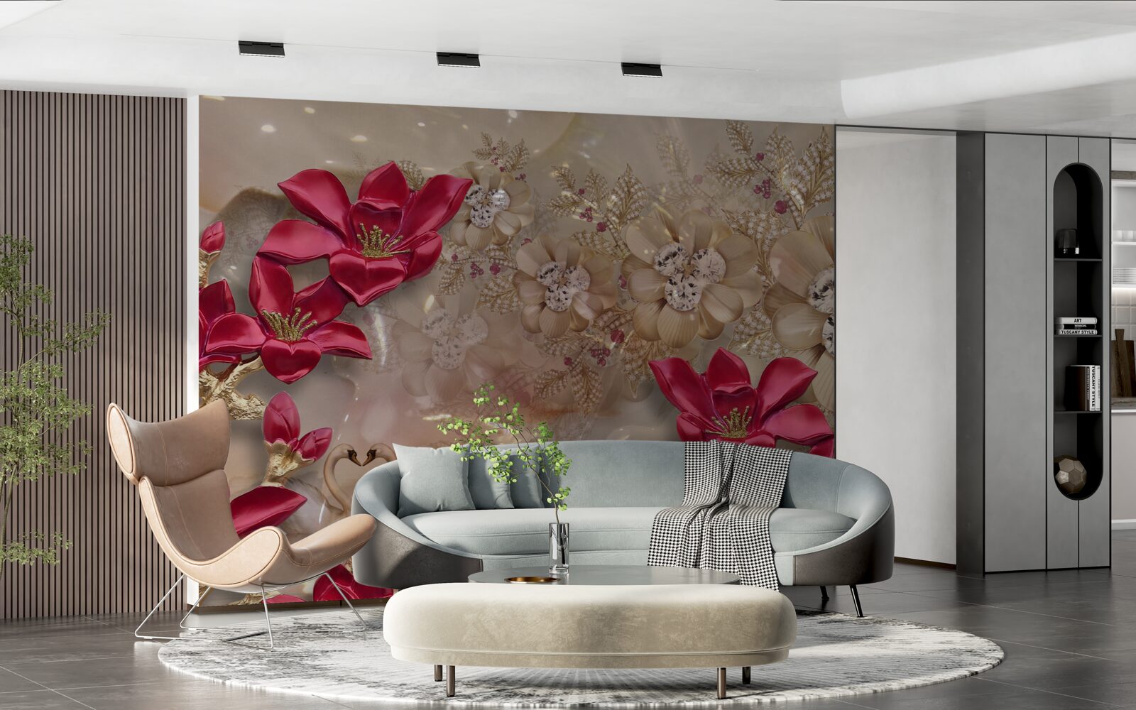 Fototapeta czerwone gałęzie ozdobione są złotem i perłami