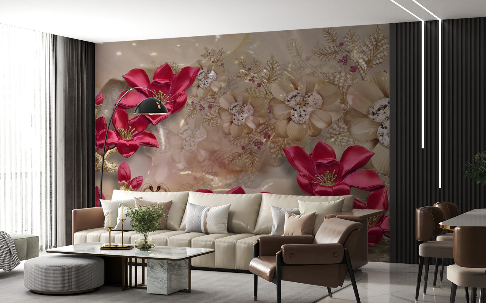 Fototapeta czerwone gałęzie ozdobione są złotem i perłami