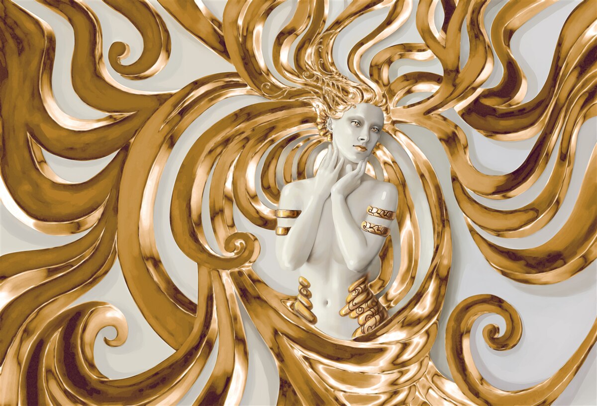 Fototapeta złote linie i zarys dziewczyny