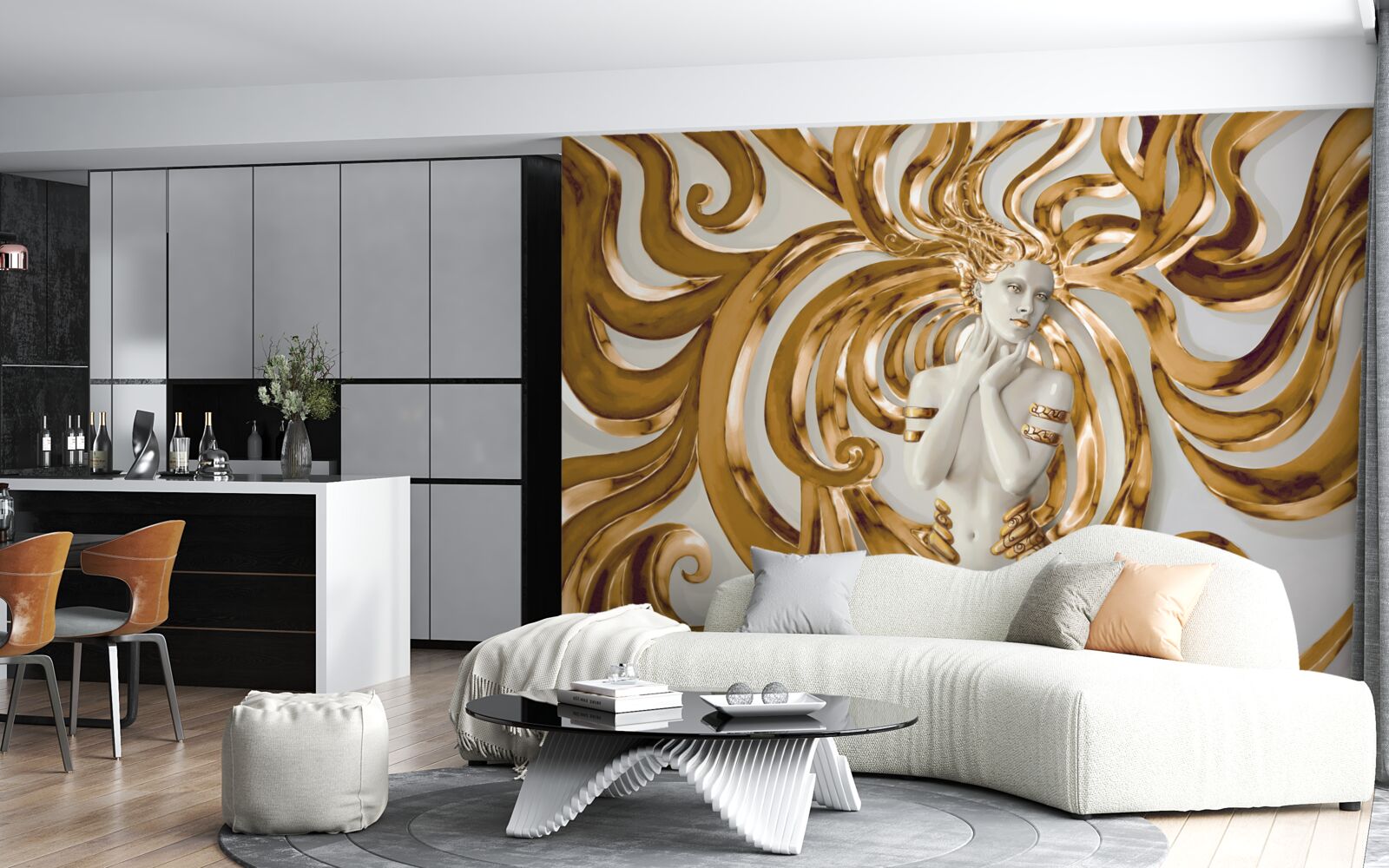 Fototapeta złote linie i zarys dziewczyny