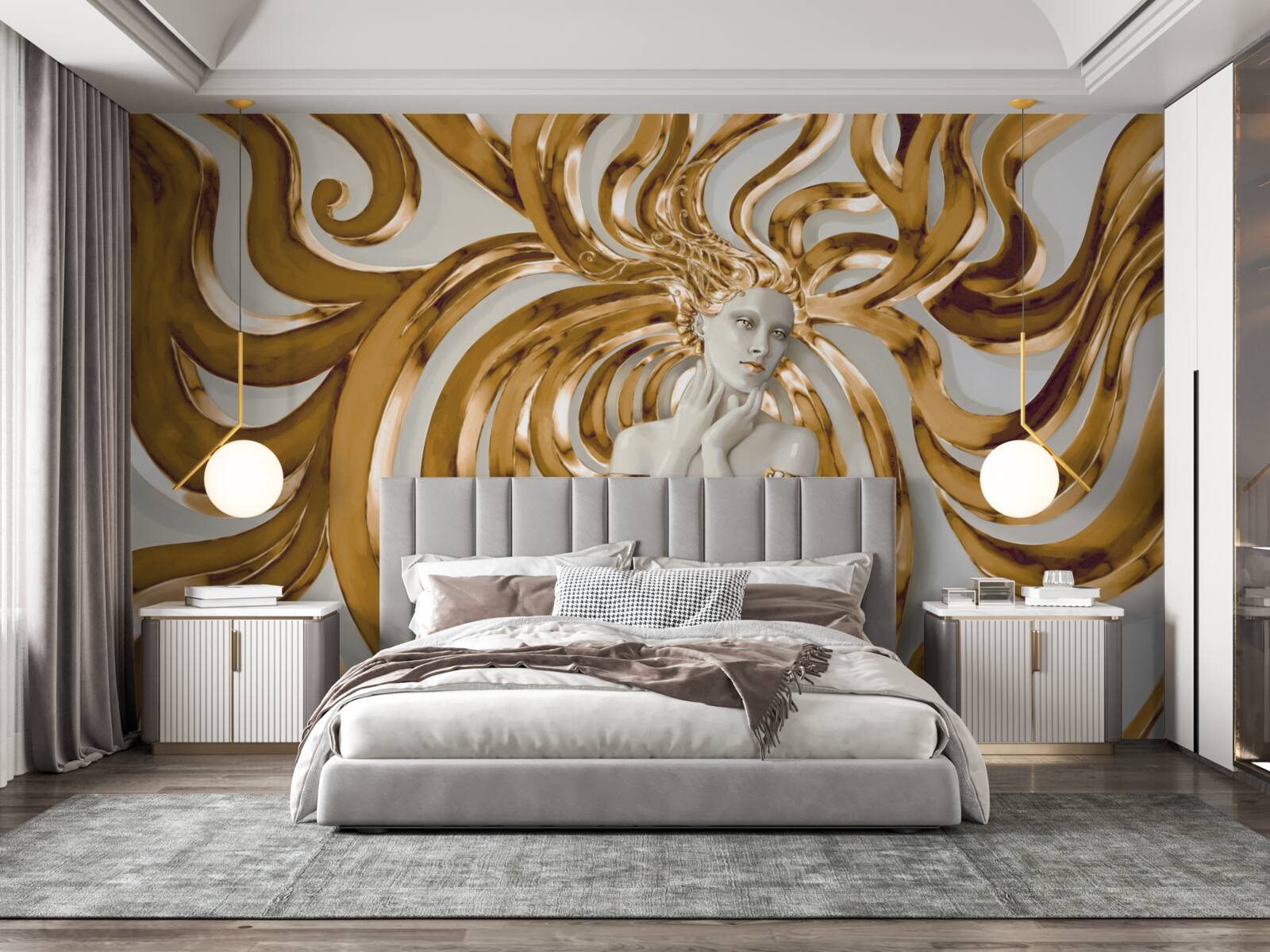 Fototapeta złote linie i zarys dziewczyny