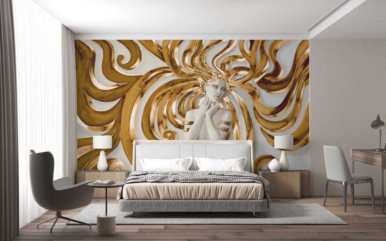 Fototapeta złote linie i zarys dziewczyny