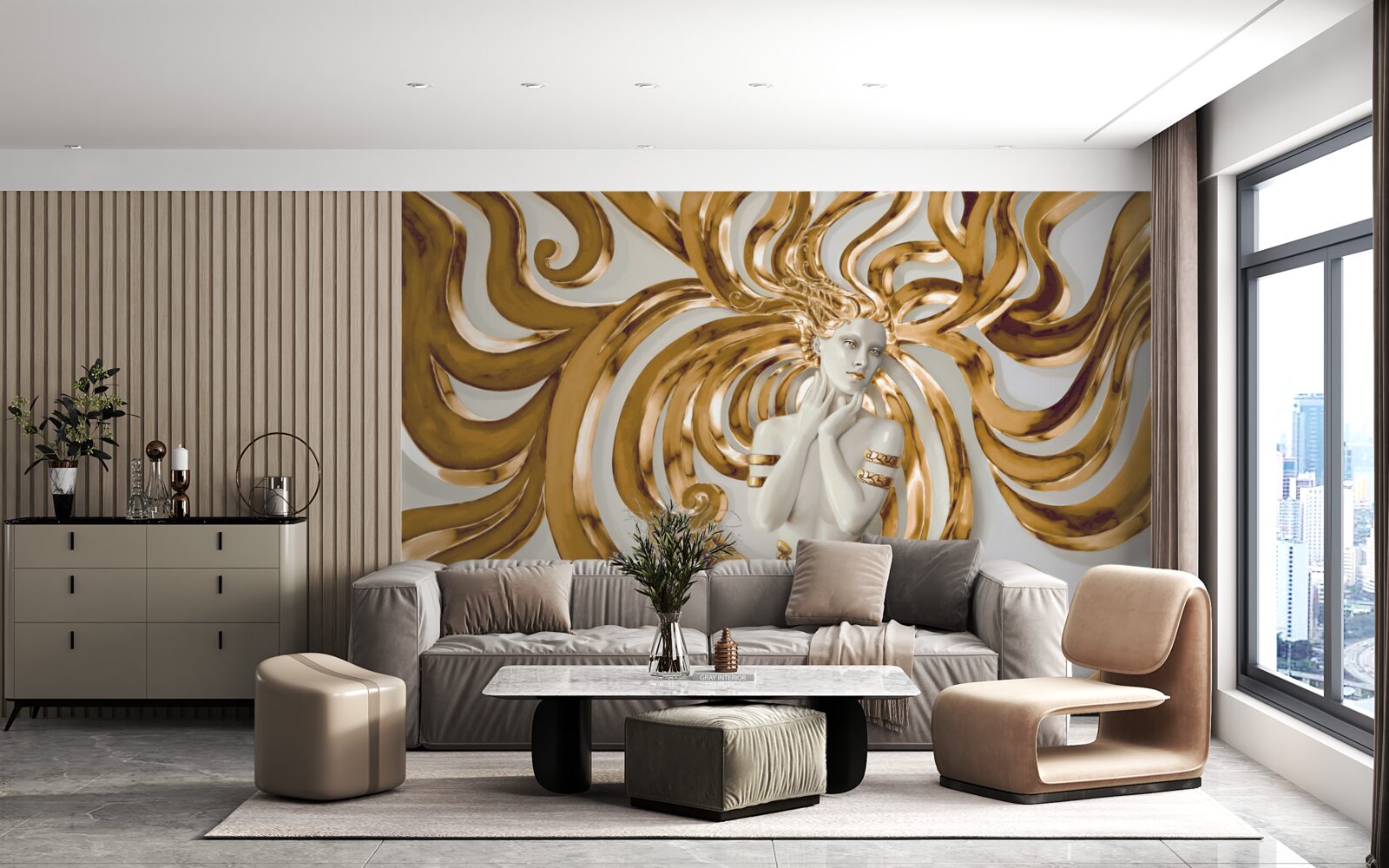 Fototapeta złote linie i zarys dziewczyny