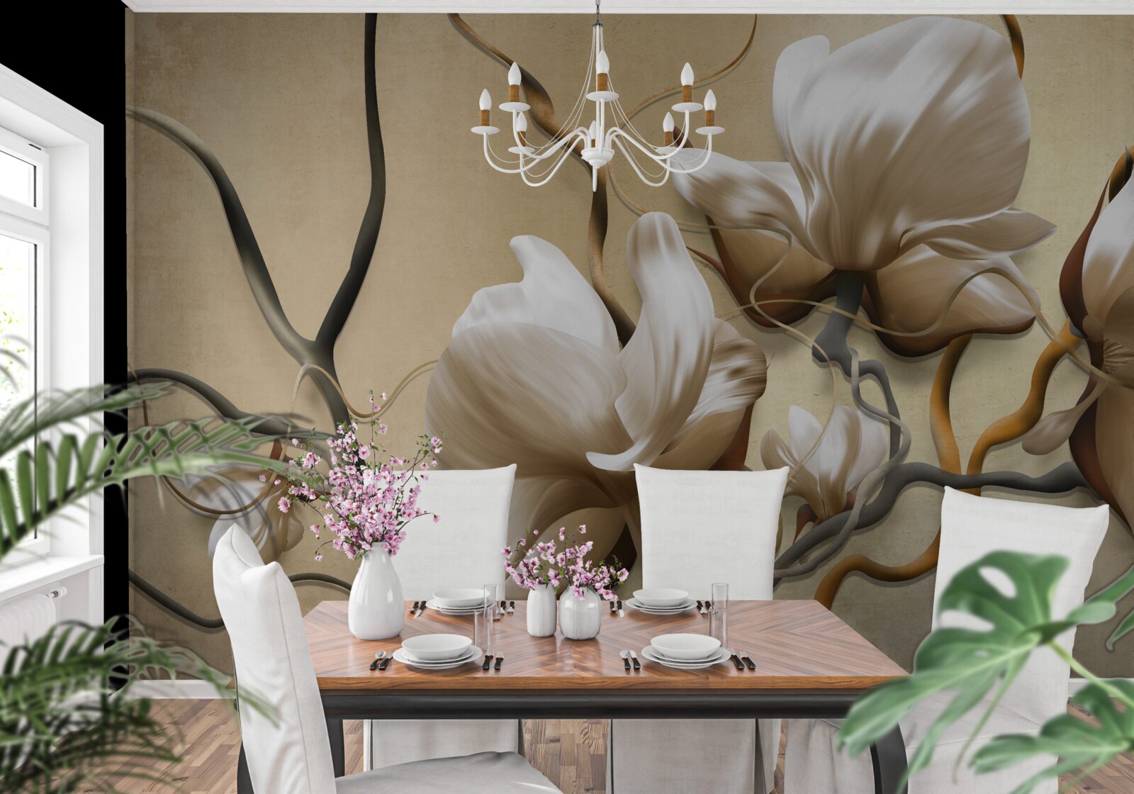 Fototapeta eleganckie gałęzie ozdobione białymi kwiatami