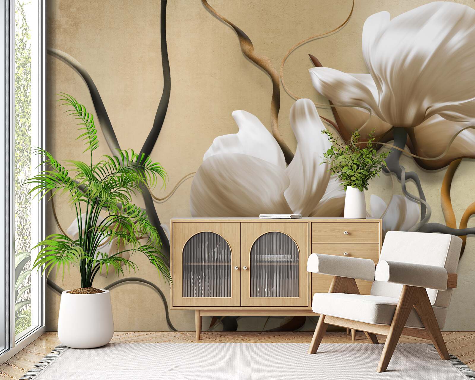 Fototapeta eleganckie gałęzie ozdobione białymi kwiatami