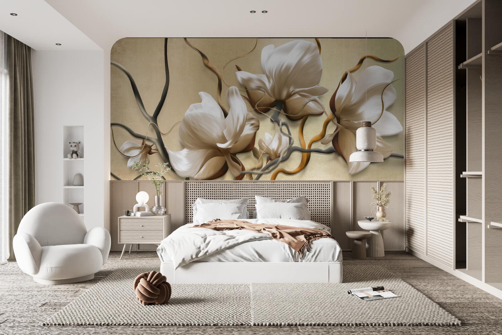 Fototapeta eleganckie gałęzie ozdobione białymi kwiatami