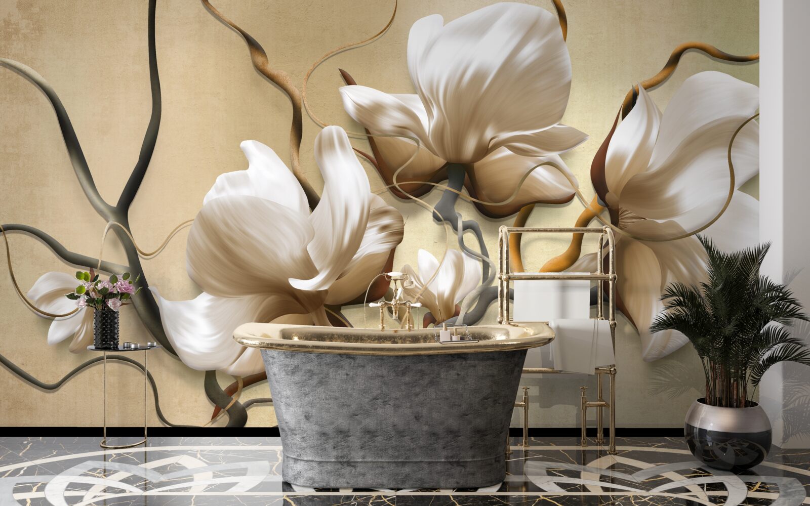 Fototapeta eleganckie gałęzie ozdobione białymi kwiatami